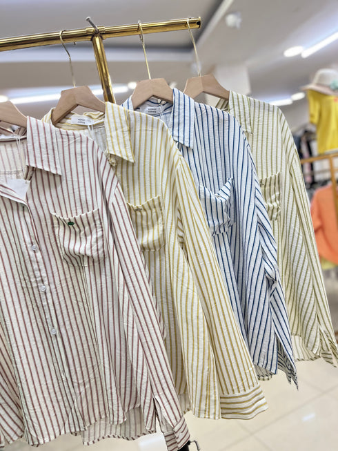 Women Casual Stripes Collar Down Shirts